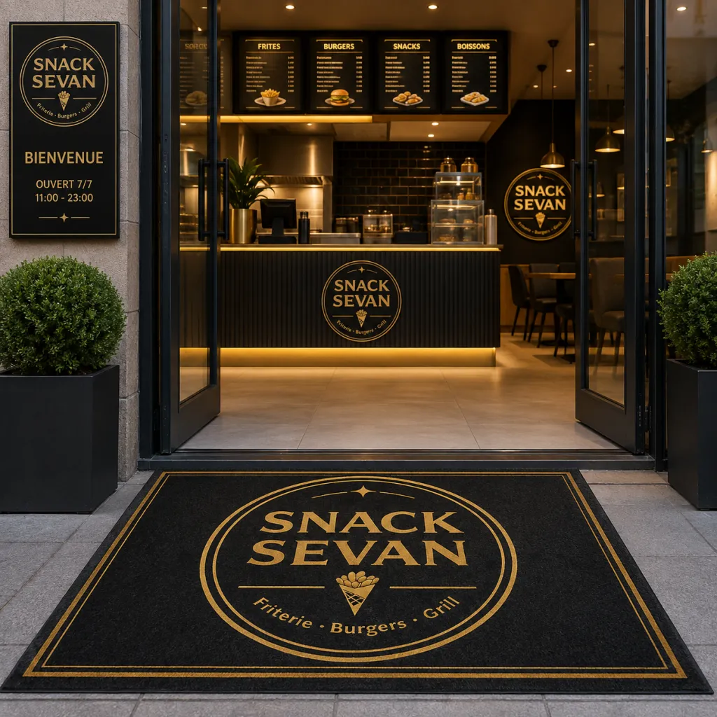 Exemple de tapis d'entrée personnalisé installé chez un professionnel